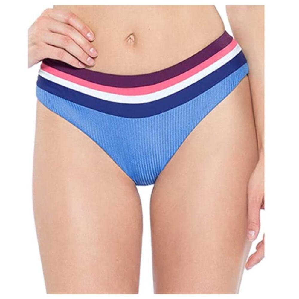 Becca Women's Refine Banded Hipster Swim Bikini Bottom Blue Small NWT